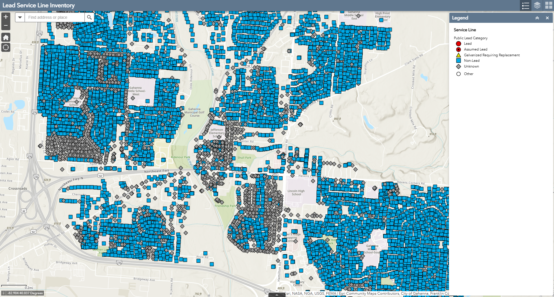 Gahanna Searchable Lead Service Line Map