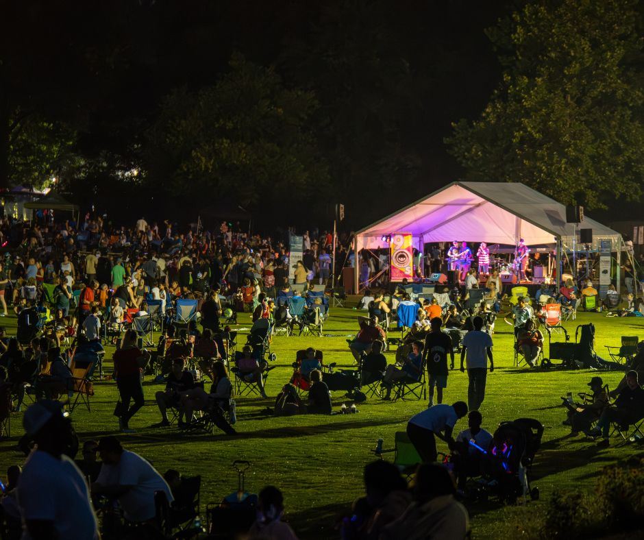 A crowd of people listening to live music at Gahanna's Independence Day Celebration
