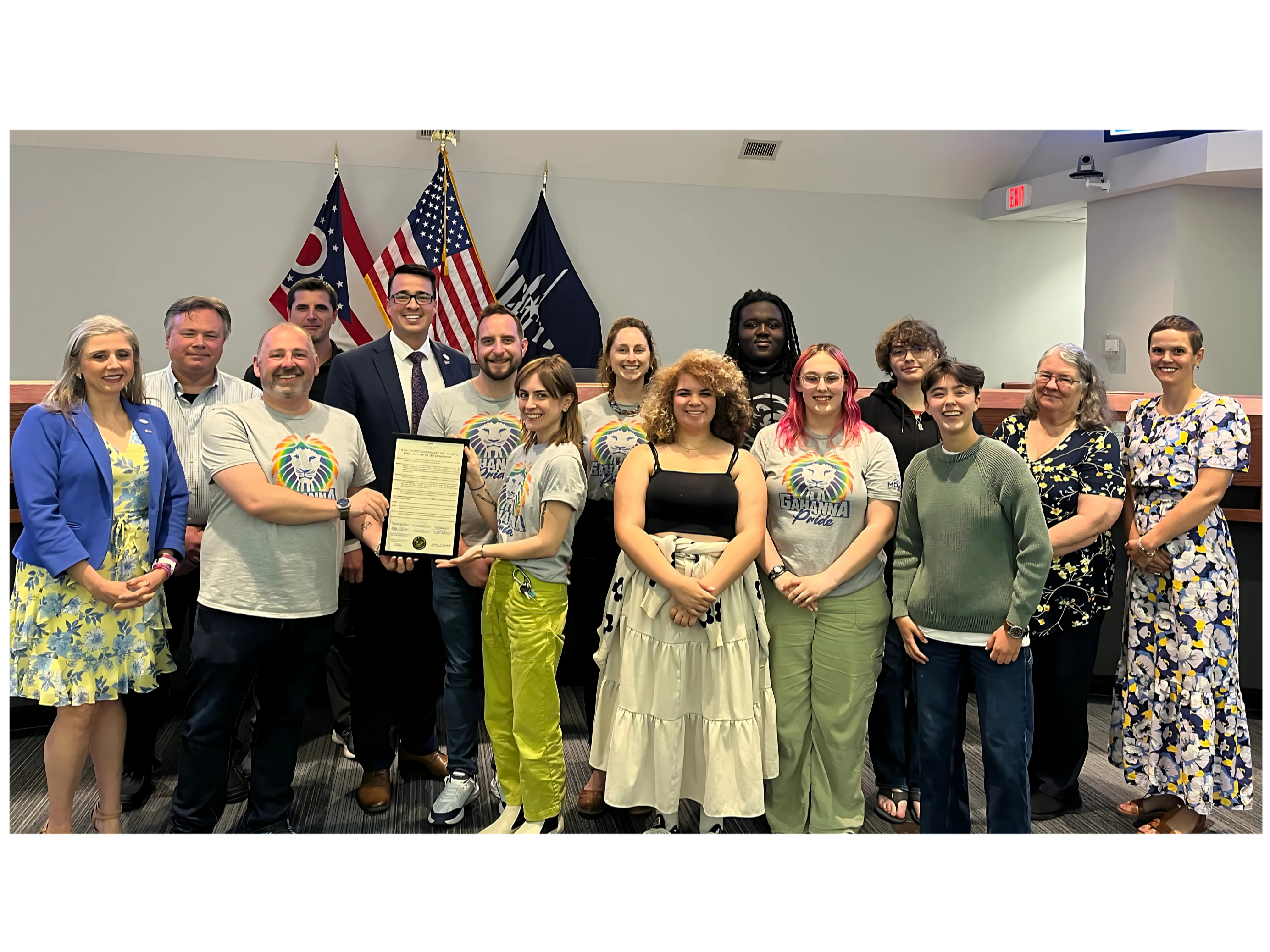 Councilmembers presenting Pride Month Resolution to members of the community.