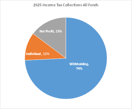 A blue and orange pie chard of 2025 Income Tax